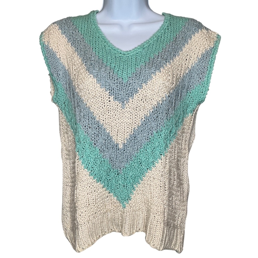 Vintage Sweater Bee by Banff Womens Vest Sz M Chevron Knit‎ Chunky 80's Preppy